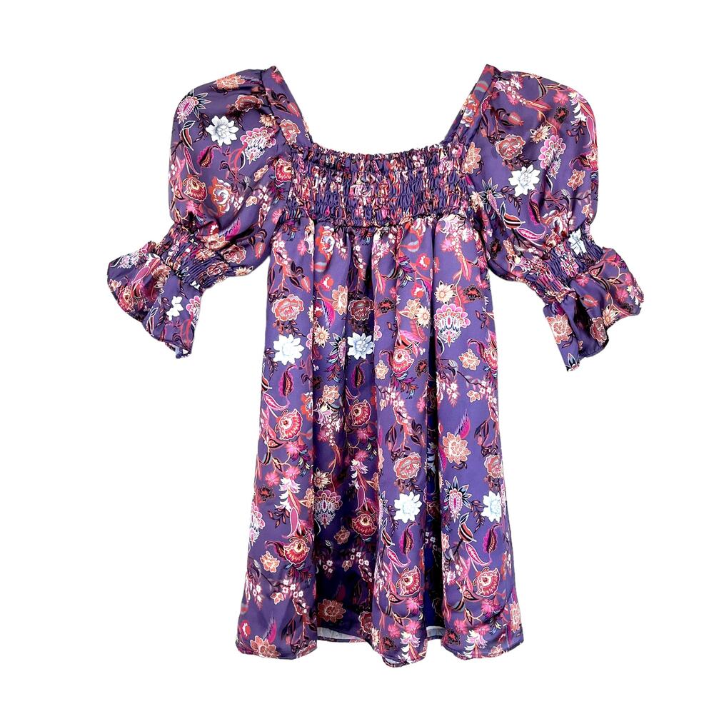 Pippa & Julie girls purple floral satin dress size 6